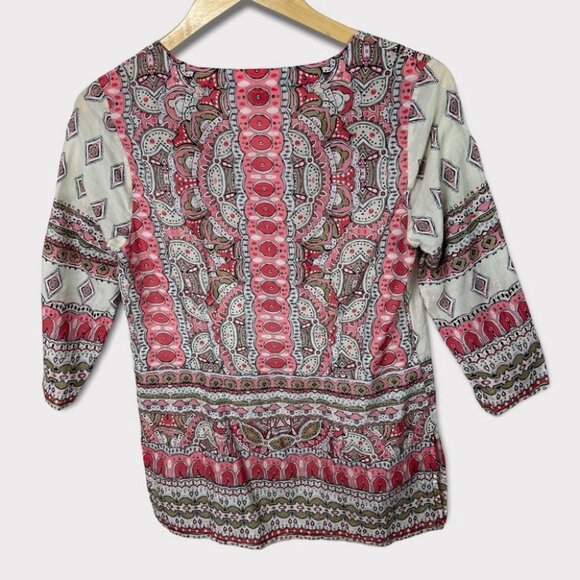 Tommy Bahama Silk Blend‎ Bohemian Hippie Peasant Blouse Size XS Pink Print Boho - Picture 3 of 16